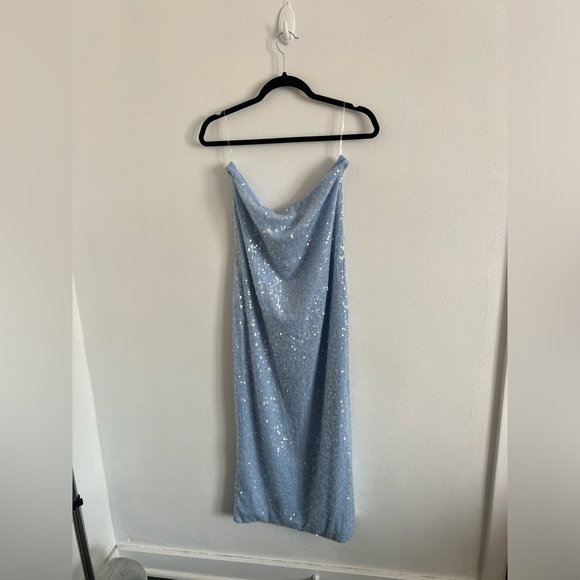 MESHKI NEVADA STRAPLESS SEQUIN MIDI DRESS ICE BLUE SIZE XXL - Picture 3 of 4